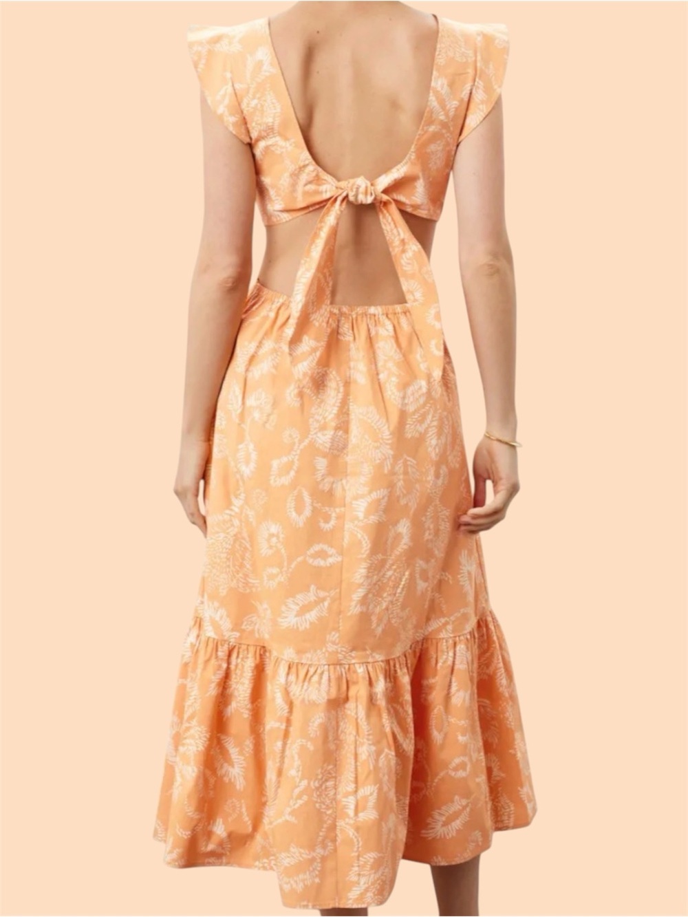 Marissa Webb x RTR Orange and White Flutter Sleeve Midi Dress - Picture 3 of 9